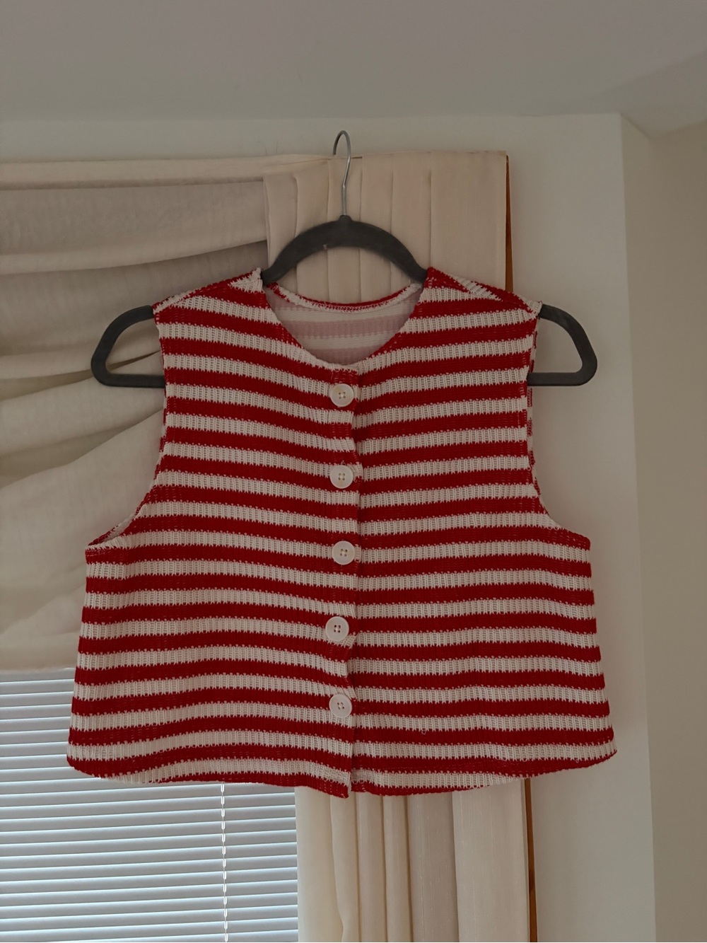 Red and White Striped Button-Front Vest